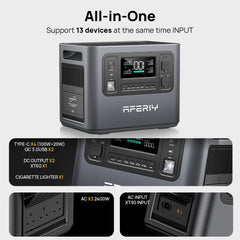 AFERIY P210 Portable Power Station with 13 outlets, enabling simultaneous power supply to multiple devices.

