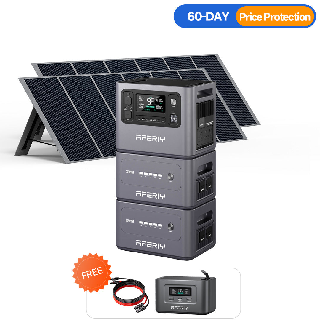 AFERIY 2800W Power Station 6144Wh Capacity with 800W Solar Panel, Free Gift Nano100, 5M Extension Cable