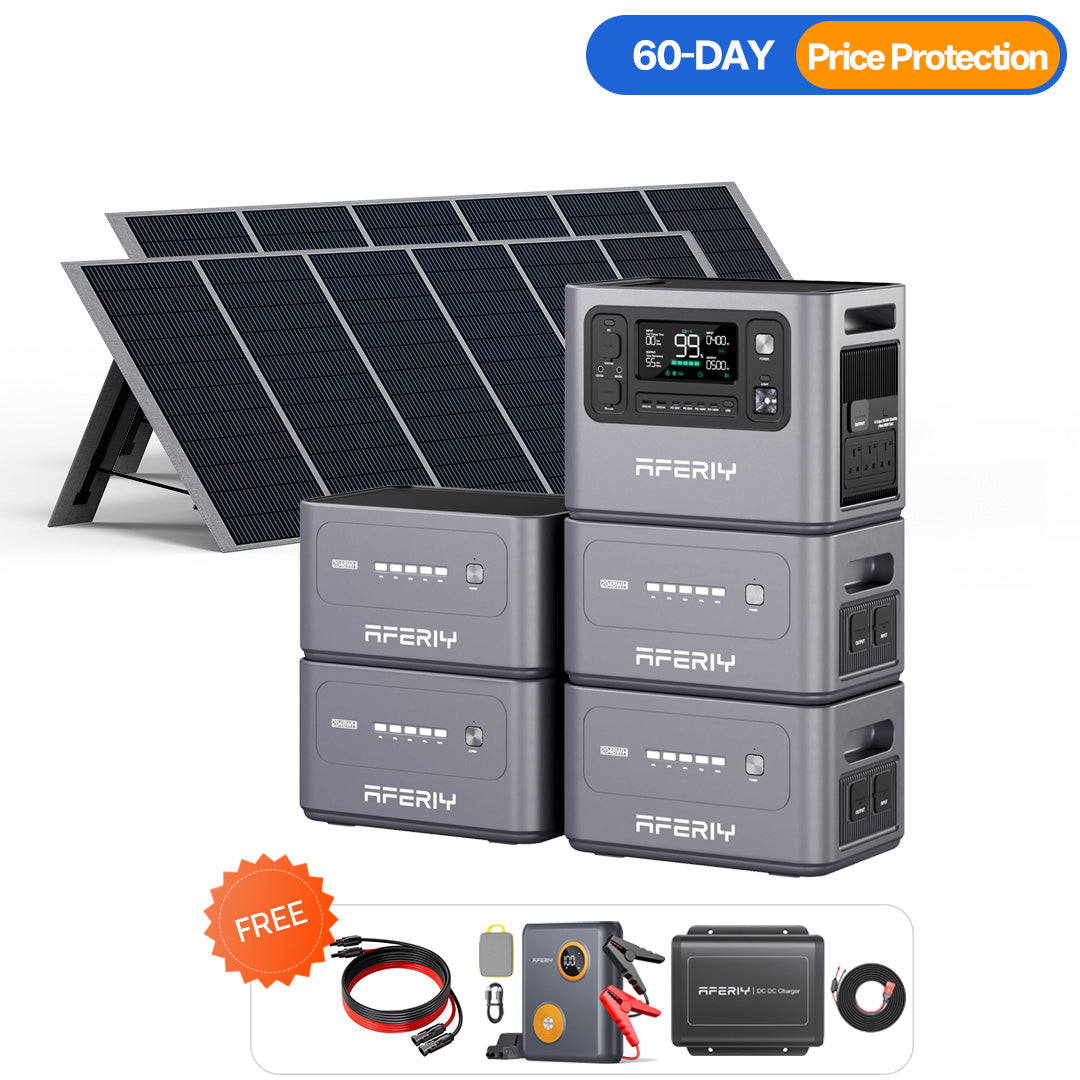 AFERIY 2800W Power Station 10240Wh Capacity with 800W Solar Panel, Free Gift DC060, GK03, 5M Extension Cable