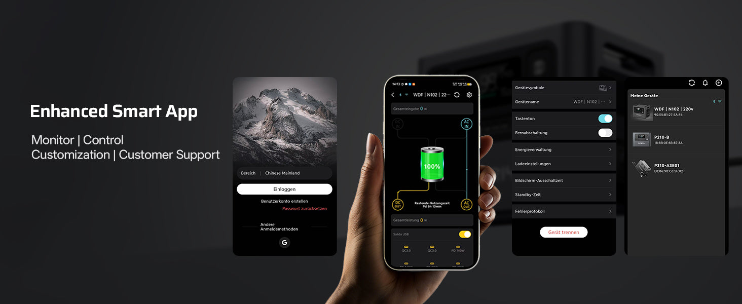 AFERIY P300 Portable Power Station with enhanced smart App control for monitoring, controlling, customizing settings, and accessing customer support