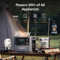 AFERIY P300 Portable Power Station with 3000W output, delivering reliable power for coffee makers, electric skillets, drones, and phones during outdoor camping