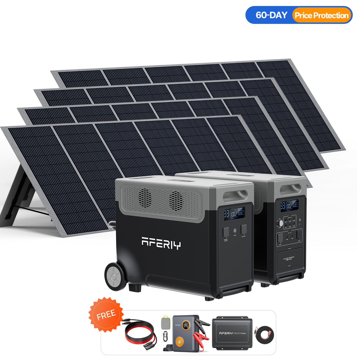 AFERIY 3600W Power Station 7680Wh Capacity with 1600W Solar Panel, Free Gift DC060 580W DC-DC Charger